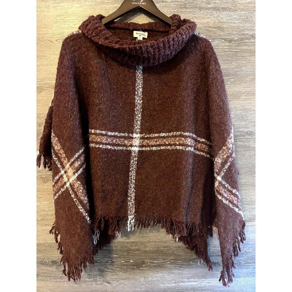 World Market Poncho fringe Cowl Neck Rust Orange Fall One size Geometric women